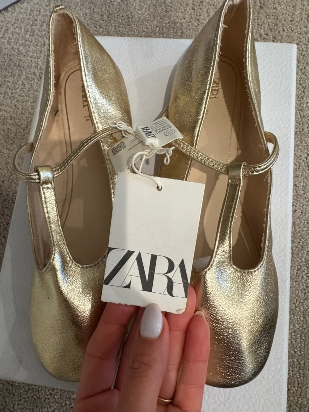 Zara Kids Metallic Gold T-Bar Dress Flats